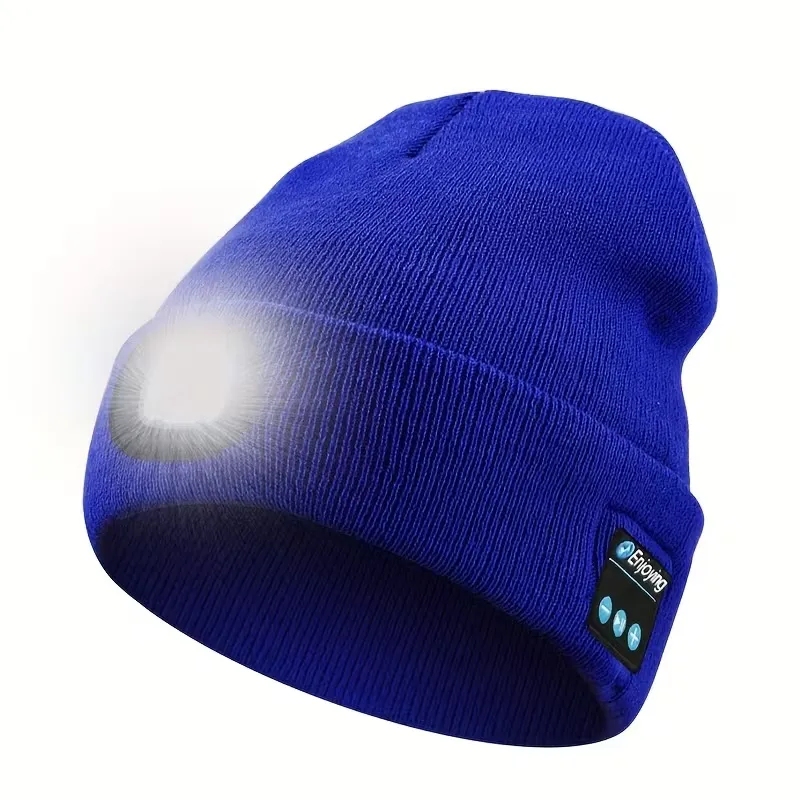 Beanie hat with lamp and music (Navy blue)